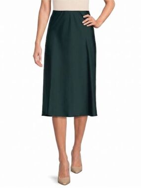 Vince Camuto Women's Green Satin Midi Skirt